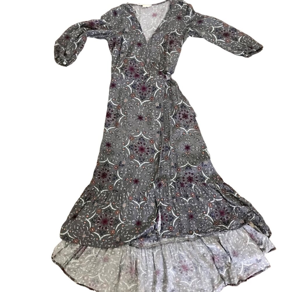 LoveStitch Women's‎ Lenka Wrap Maxi Dress Floral 3/4 Sleeve Size M High-Low Boho - Picture 3 of 16